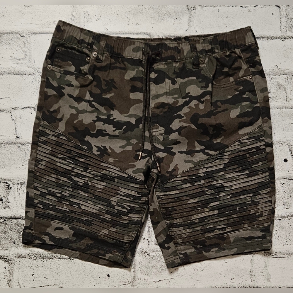 Jeanologie Camo Moto Shorts Mens 34 Biker Panel Streetwear